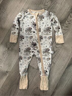 SAS Beige Minnie & Daisy Print Footed One-Piece Bamboo